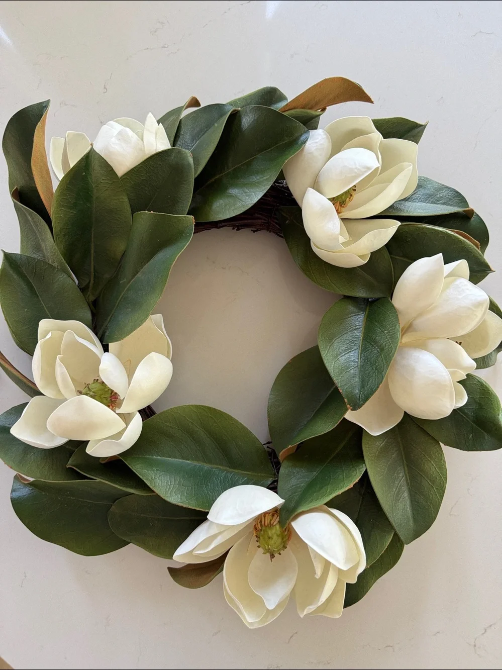 Artificial Magnolia Wreath with White Blooms 18
